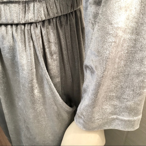 Shiny Silver Velvet Jumpsuit Retro Vintage Mod Rare - Picture 3 of 9
